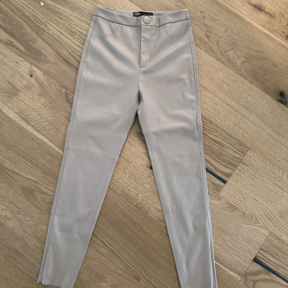 Zara Pants - Zara Light Tan Faux Leather Trousers